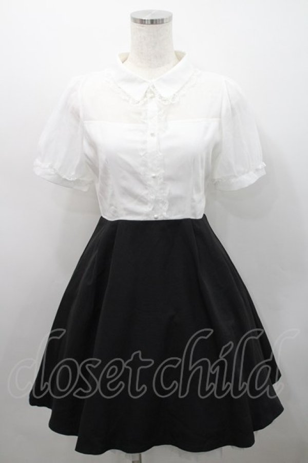 画像1: Rojita / シフォン切替半袖ワンピース  白Ｘ黒 I-26-02-15-068-LO-OP-SA-ZI (1)