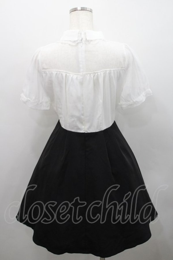 画像2: Rojita / シフォン切替半袖ワンピース  白Ｘ黒 I-26-02-15-068-LO-OP-SA-ZI (2)