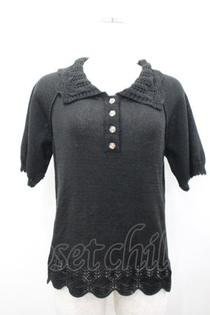 画像: axes femme / 透かし編襟ニットポロシャツ 黒 F I-26-02-15-008-AX-TO-TE-ZI