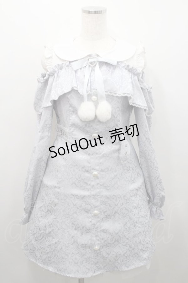 画像1: Ank Rouge / ぽんぽんリボンオフショルOP  白Ｘサックス I-26-02-15-072-CA-OP-SA-ZI (1)