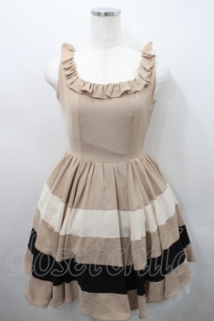 画像: Honey Bunch / ボーダージャンパースカート  ベージュｘアイボリーｘ黒 I-26-02-15-075-LO-OP-SA-ZI