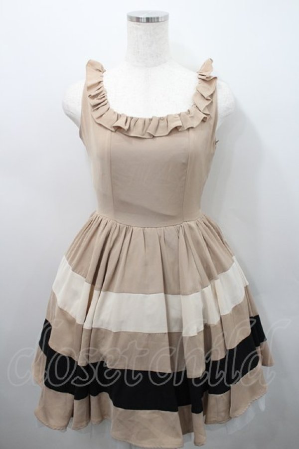 画像1: Honey Bunch / ボーダージャンパースカート  ベージュｘアイボリーｘ黒 I-26-02-15-075-LO-OP-SA-ZI (1)