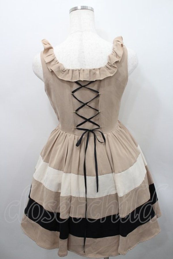 画像2: Honey Bunch / ボーダージャンパースカート  ベージュｘアイボリーｘ黒 I-26-02-15-075-LO-OP-SA-ZI (2)