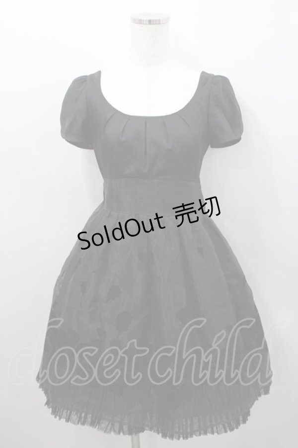 画像1: L'EST ROSE / フロッキー薔薇チュール半袖ワンピース 2 黒 I-26-02-15-078-LO-OP-SA-ZI (1)