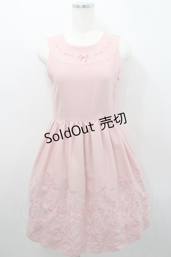 画像1: Shirley Temple / 千鳥格子リボン刺繍ジャンパースカート 160 ピンク I-26-02-15-087-ET-OP-SA-ZI (1)