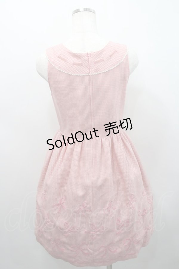 画像2: Shirley Temple / 千鳥格子リボン刺繍ジャンパースカート 160 ピンク I-26-02-15-087-ET-OP-SA-ZI (2)