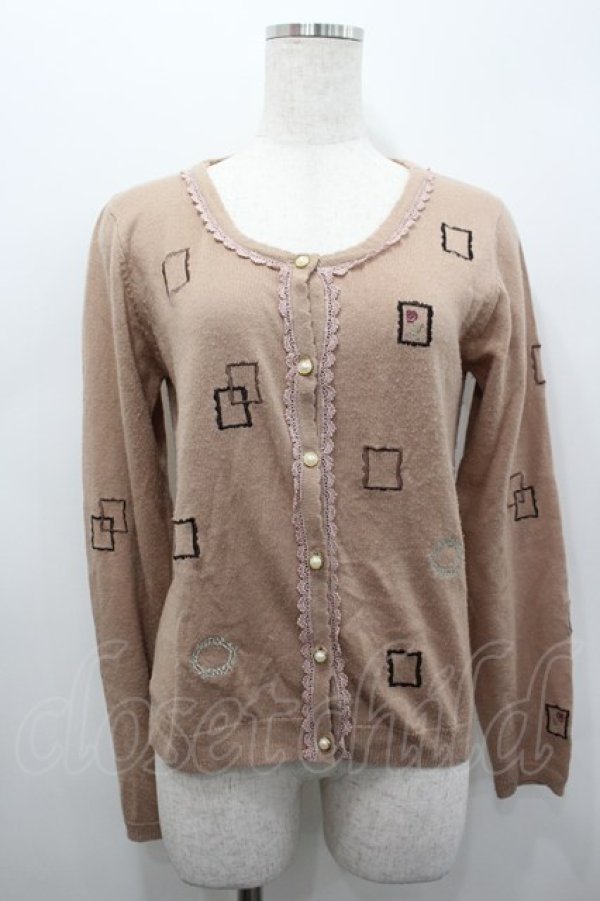 画像1: axes femme / 額縁刺繍カーディガン  ピンク I-26-02-15-010-AX-TO-SA-ZI (1)