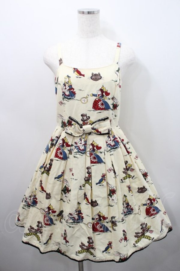 画像1: Emily Temple cute / ワンダーランドウエストリボンノースリーブワンピース  オフシロ I-26-02-15-090-ET-OP-SA-ZI (1)