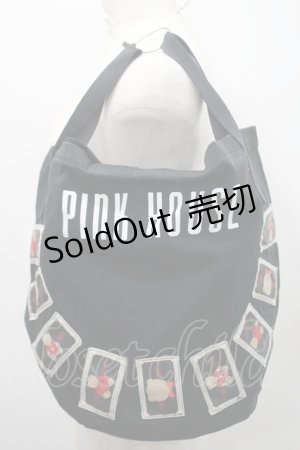 画像: PINK HOUSE / くまワッペンバケツ型バッグ  黒Ｘ白 I-26-02-15-114-LO-BG-SA-ZT0222K