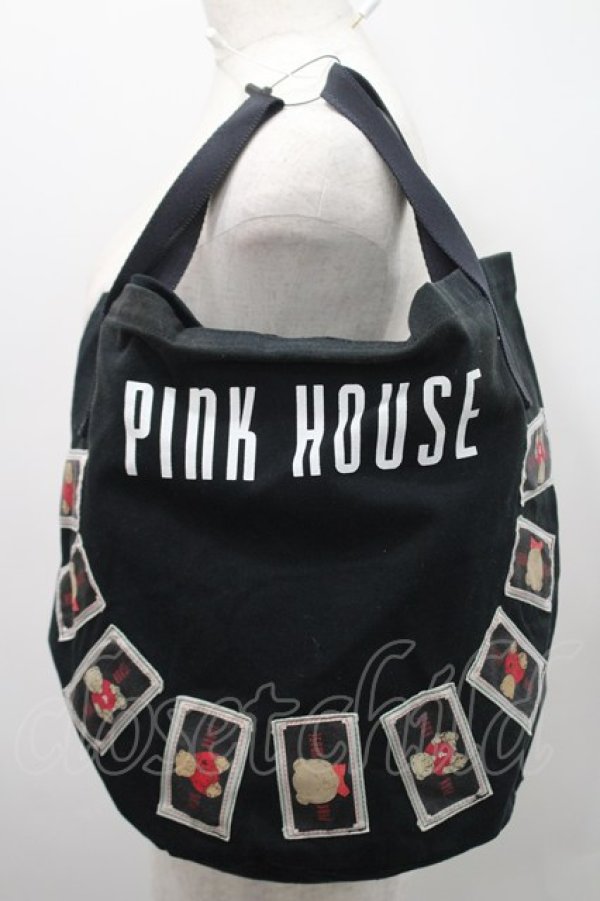 画像1: PINK HOUSE / くまワッペンバケツ型バッグ  黒Ｘ白 I-26-02-15-114-LO-BG-SA-ZI (1)