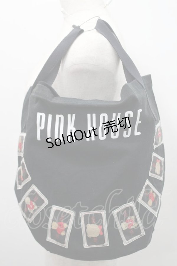 画像1: PINK HOUSE / くまワッペンバケツ型バッグ  黒Ｘ白 I-26-02-15-114-LO-BG-SA-ZT0222K (1)