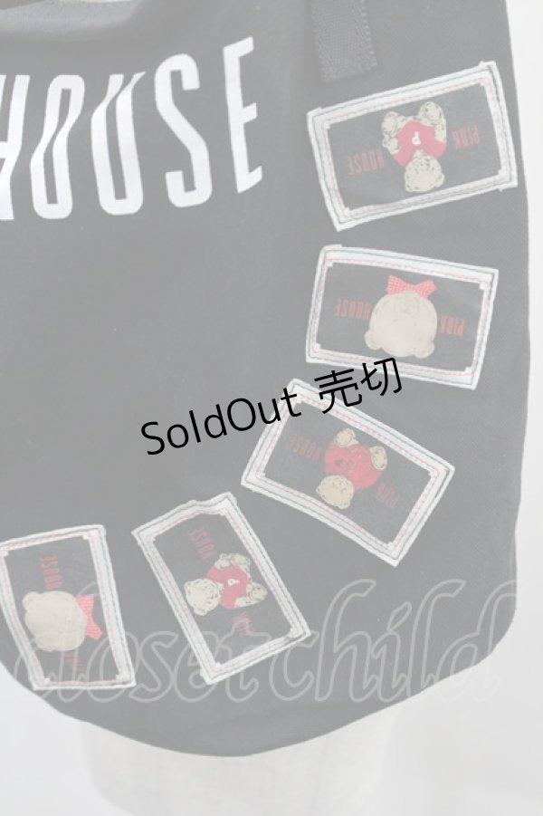 画像3: PINK HOUSE / くまワッペンバケツ型バッグ  黒Ｘ白 I-26-02-15-114-LO-BG-SA-ZT0222K (3)