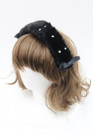 画像: m petit by misako / ファーパールヘッドドレス  黒Ｘ白 I-26-02-15-115-LO-AC-SA-ZI