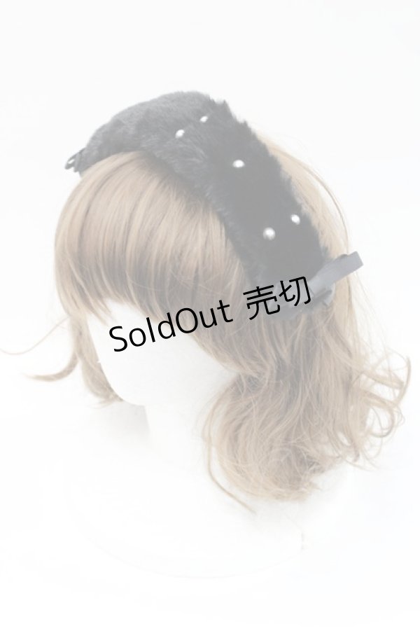 画像1: m petit by misako / ファーパールヘッドドレス  黒Ｘ白 I-26-02-15-115-LO-AC-SA-ZI (1)