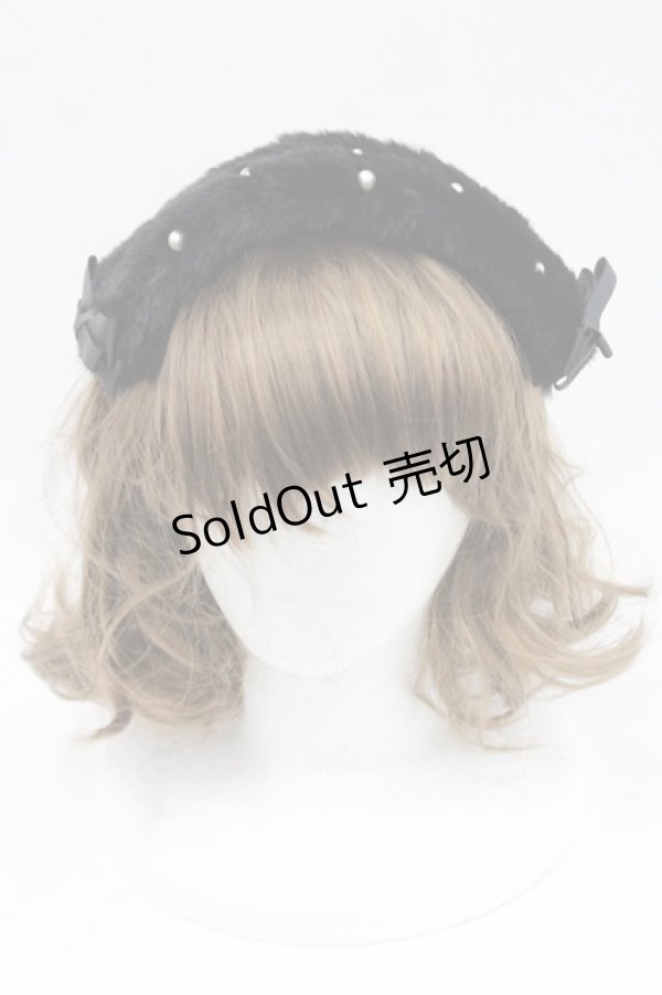 画像2: m petit by misako / ファーパールヘッドドレス  黒Ｘ白 I-26-02-15-115-LO-AC-SA-ZI (2)