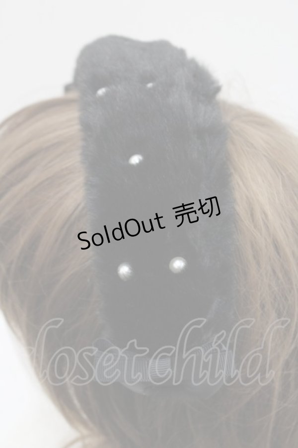 画像3: m petit by misako / ファーパールヘッドドレス  黒Ｘ白 I-26-02-15-115-LO-AC-SA-ZI (3)