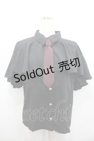 画像: axes femme POETIQUE / タイ付ラッフルフリル半袖ブラウス  黒 I-26-02-15-002-AX-BL-HR-ZI