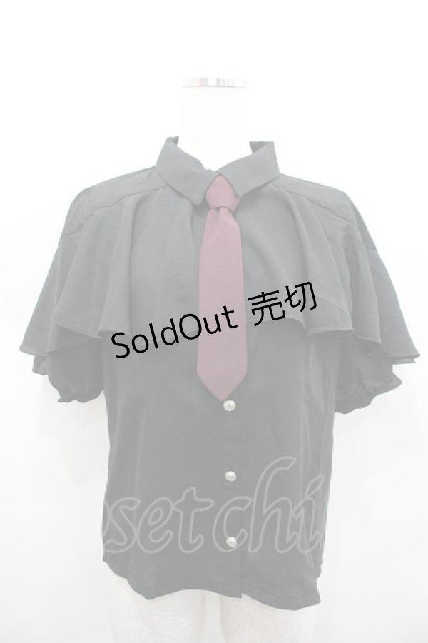 画像1: axes femme POETIQUE / タイ付ラッフルフリル半袖ブラウス  黒 I-26-02-15-002-AX-BL-HR-ZI (1)