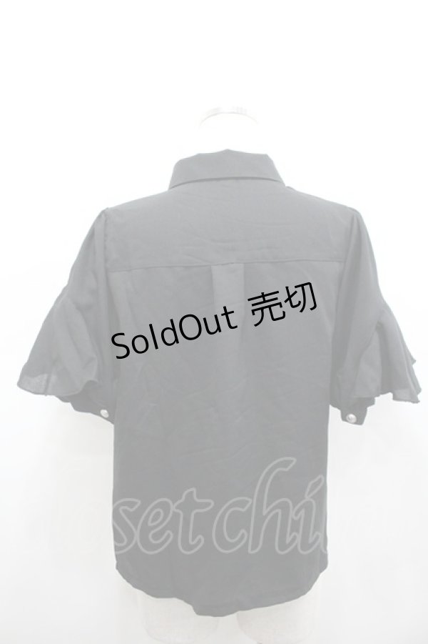 画像3: axes femme POETIQUE / タイ付ラッフルフリル半袖ブラウス  黒 I-26-02-15-002-AX-BL-HR-ZI (3)