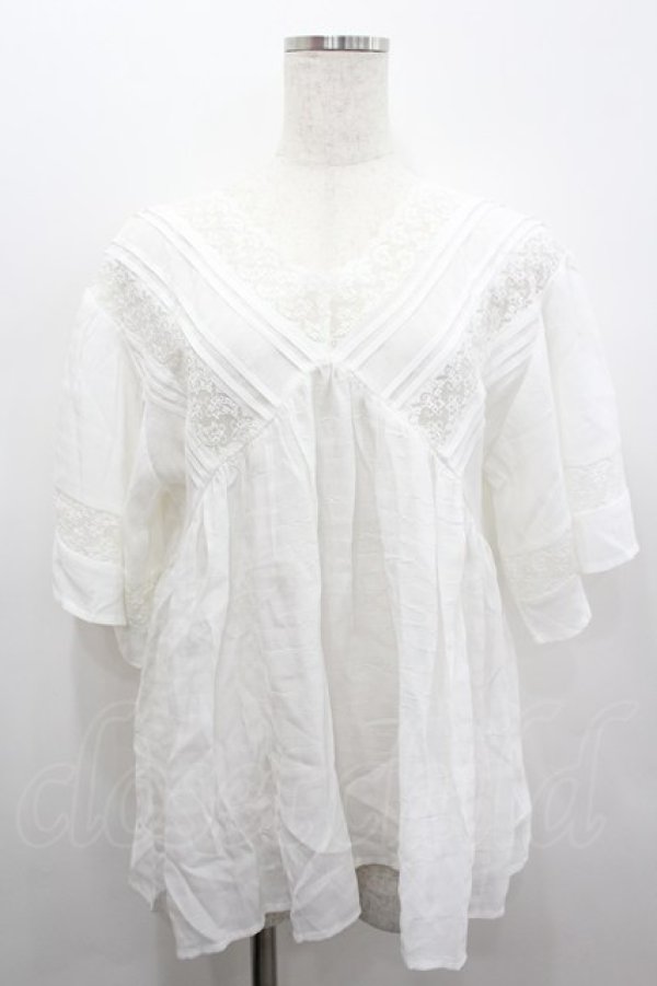 画像1: axes femme / レースＸタックデザインチュニ M 白 I-26-02-18-004-AX-TO-SA-ZI (1)