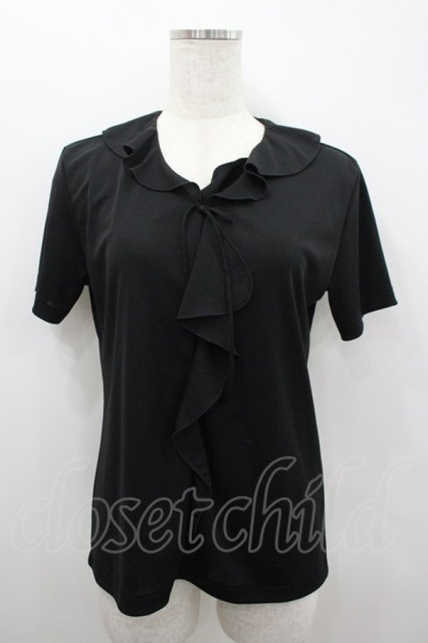 画像1: PINK HOUSE / フリル襟半袖シフォンブラウス L 黒 I-26-02-18-039-LO-BL-SA-ZI (1)