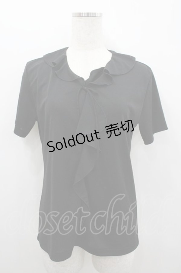 画像1: PINK HOUSE / フリル襟半袖シフォンブラウス L 黒 I-26-02-18-039-LO-BL-SA-ZI (1)