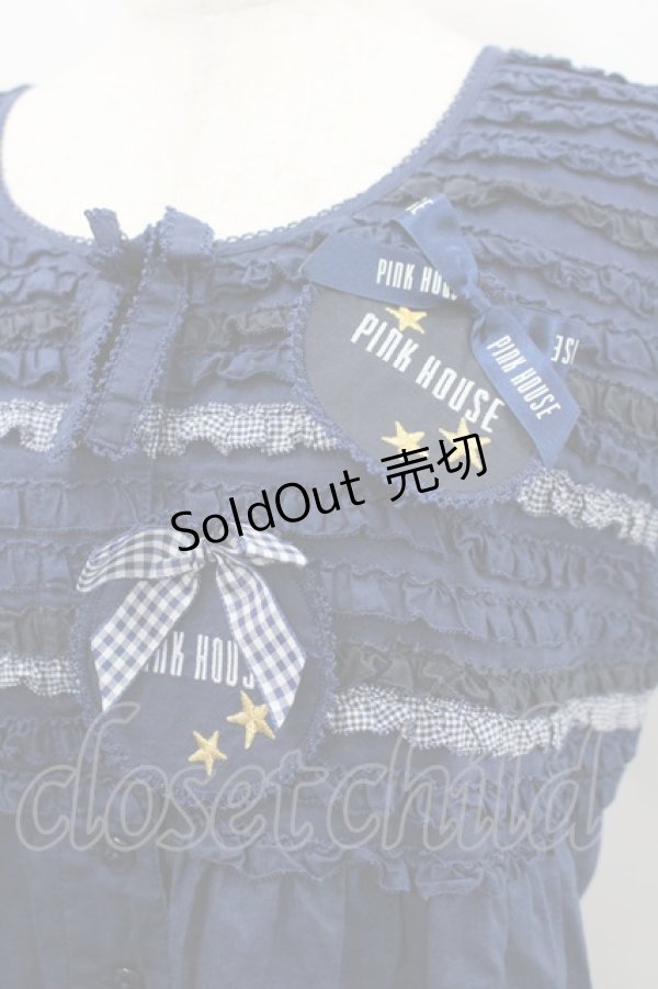 画像2: PINK HOUSE / オーナメントブローチ付きブラウス 4(L) ネイビー I-26-02-18-041-LO-BL-SA-ZI (2)