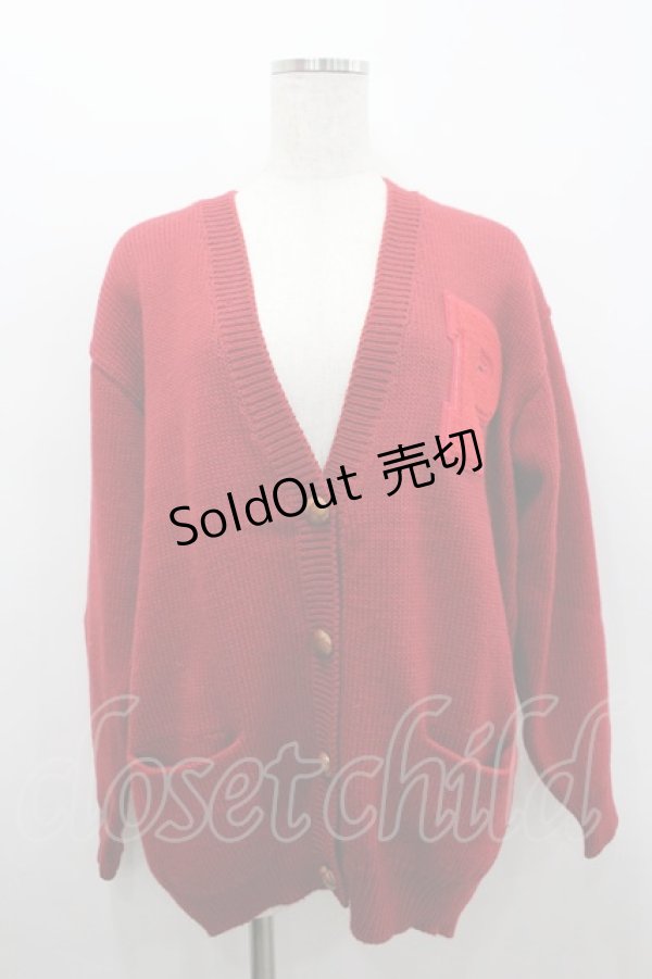 画像1: PINK HOUSE / ワッペン&肘パッチVネックニットカーディガン  レッド I-26-02-18-045-LO-TO-SA-ZI (1)