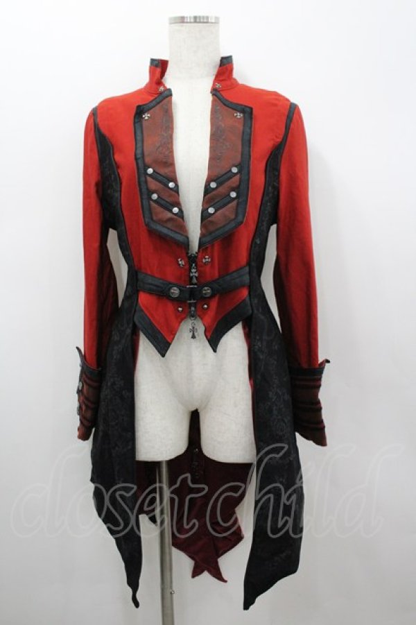 画像1: Ozz Croce / クロスZIPロングジャケット  赤Ｘ黒 I-26-02-18-048-OO-JA-SA-ZI (1)