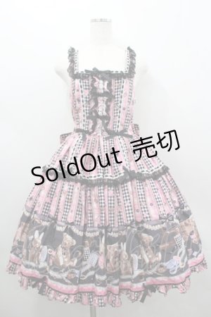 画像: metamorphose / Happy Sewing Time フリルジャンパースカート 1 ピンク黒 I-26-02-18-050-ME-OP-SA-ZI