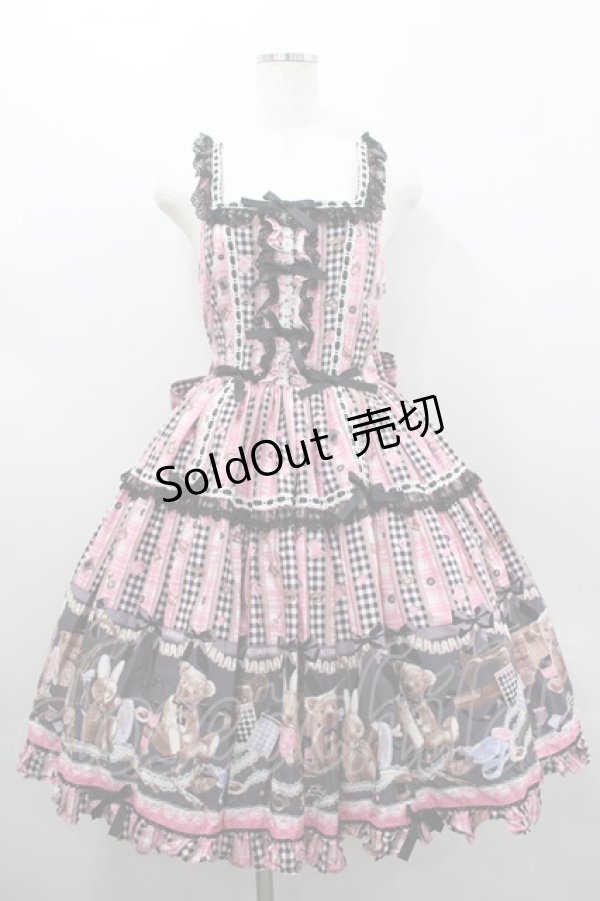 画像1: metamorphose / Happy Sewing Time フリルジャンパースカート 1 ピンク黒 I-26-02-18-050-ME-OP-SA-ZI (1)