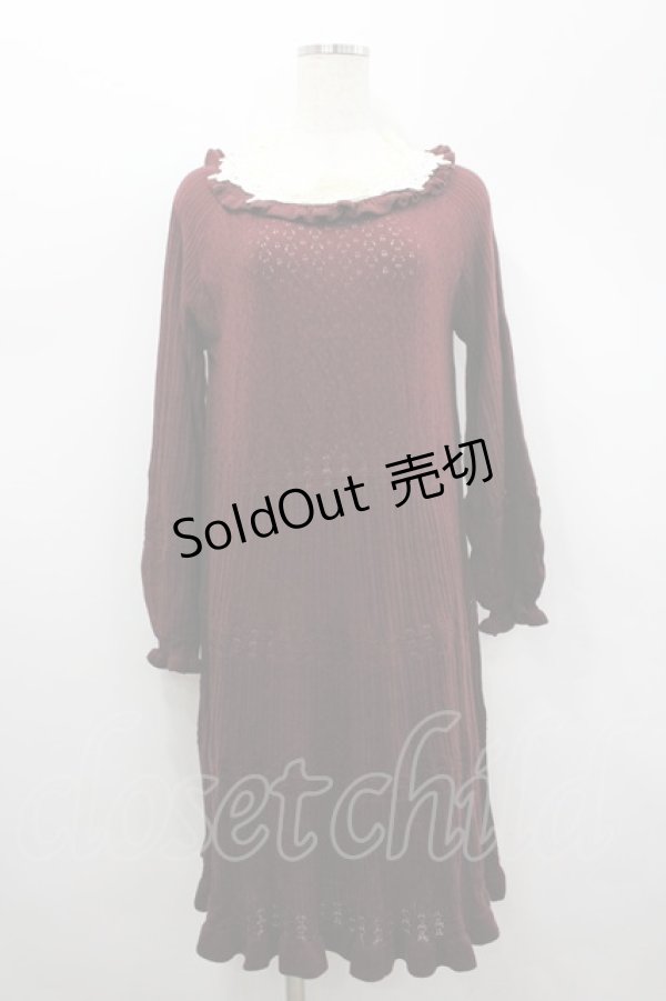 画像1: axes femme / ローズレースニットワンピース M ワイン I-26-02-18-053-AX-OP-SA-ZI (1)