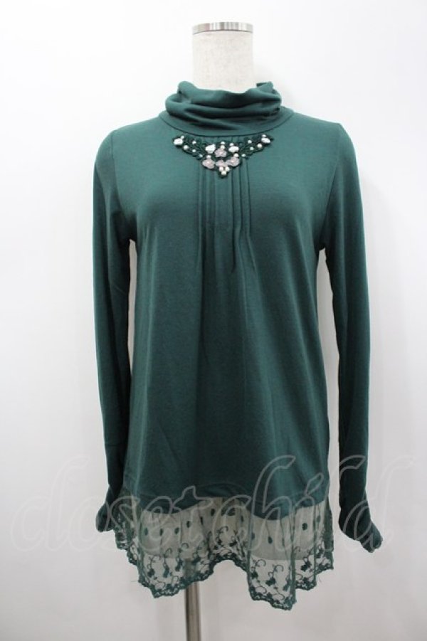 画像1: axes femme / 巻き薔薇レースハイネックカットソー M グリーン I-26-02-18-054-AX-TO-SA-ZI (1)