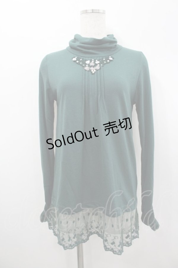 画像1: axes femme / 巻き薔薇レースハイネックカットソー M グリーン I-26-02-18-054-AX-TO-SA-ZI (1)