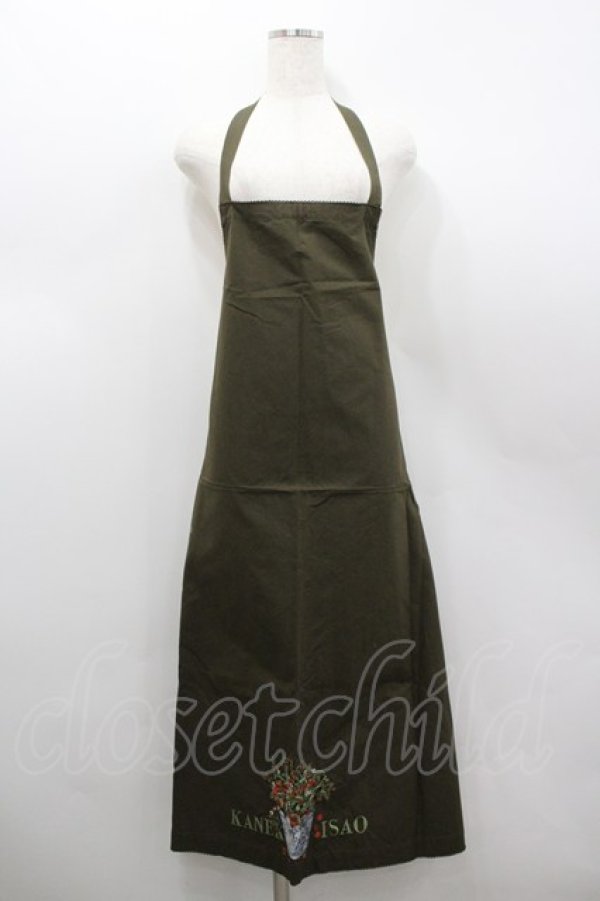 画像1: KANEKO ISAO / 苺鉢植え刺繍エプロン  カーキ I-26-02-18-055-EL-ZA-SA-ZI (1)