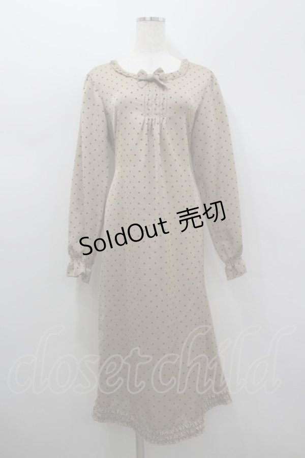 画像1: PINK HOUSE / ドットリボンサテン長袖ワンピース  ブラウンＸ黒 I-26-02-18-057-LO-OP-SA-ZI (1)