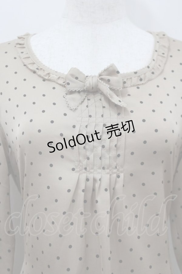 画像2: PINK HOUSE / ドットリボンサテン長袖ワンピース  ブラウンＸ黒 I-26-02-18-057-LO-OP-SA-ZI (2)