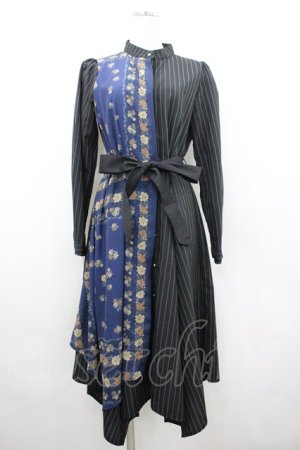 画像: axes femme / スカーフ×ストライプワンピース M ネイビー I-26-02-18-061-AX-OP-SA-ZI