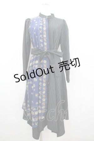 画像: axes femme / スカーフ×ストライプワンピース M ネイビー I-26-02-18-061-AX-OP-SA-ZI