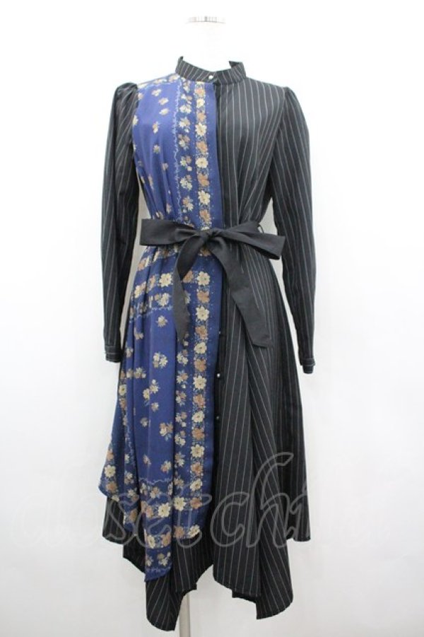 画像1: axes femme / スカーフ×ストライプワンピース M ネイビー I-26-02-18-061-AX-OP-SA-ZI (1)