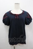 画像1: PINK HOUSE / 水玉×刺繍切替パフ袖カットソー 4(L) ネイビー I-26-02-18-007-LO-TO-SA-ZI (1)