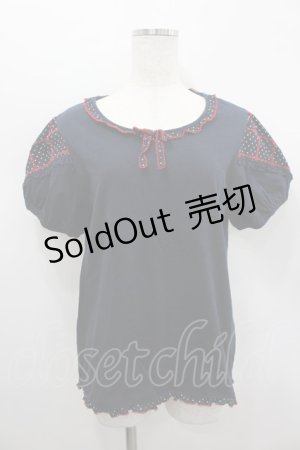 画像: PINK HOUSE / 水玉×刺繍切替パフ袖カットソー 4(L) ネイビー I-26-02-18-007-LO-TO-SA-ZI