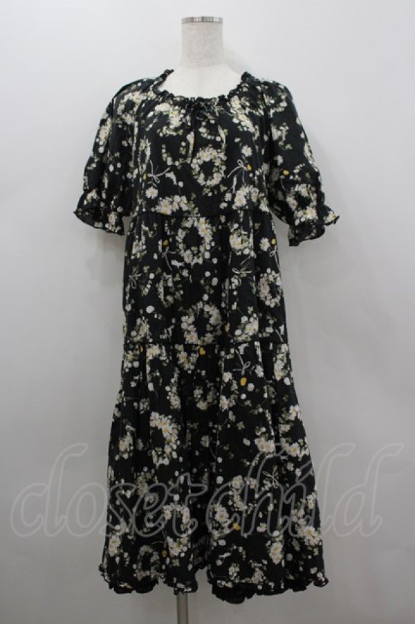 画像1: PINK HOUSE / マーガレットリースプリントミディワンピース  ブラック I-26-02-18-063-LO-OP-SA-ZI (1)