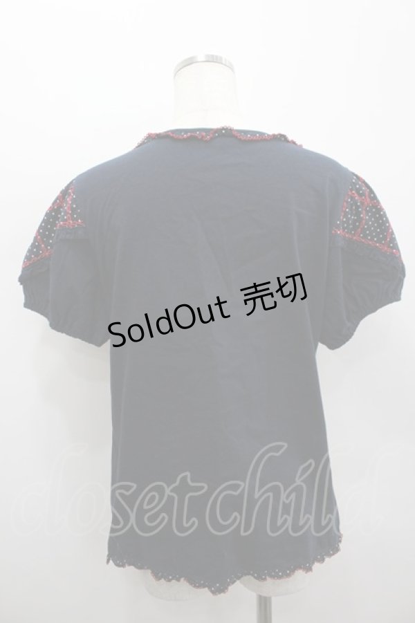 画像3: PINK HOUSE / 水玉×刺繍切替パフ袖カットソー 4(L) ネイビー I-26-02-18-007-LO-TO-SA-ZI (3)