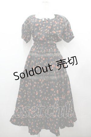 画像: WONDERFUL WORLD / 苺pt&刺繍半袖ワンピース  ブラック I-26-02-18-071-LO-OP-SA-ZI