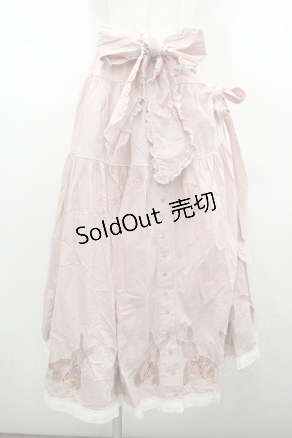 画像1: WONDERFUL WORLD / サッシュリボン付きうさぎ刺繍ギンガムチェックスカート  ピンク I-26-02-18-080-LO-SK-SA-ZI (1)