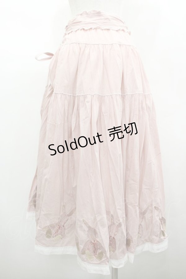 画像2: WONDERFUL WORLD / サッシュリボン付きうさぎ刺繍ギンガムチェックスカート  ピンク I-26-02-18-080-LO-SK-SA-ZI (2)