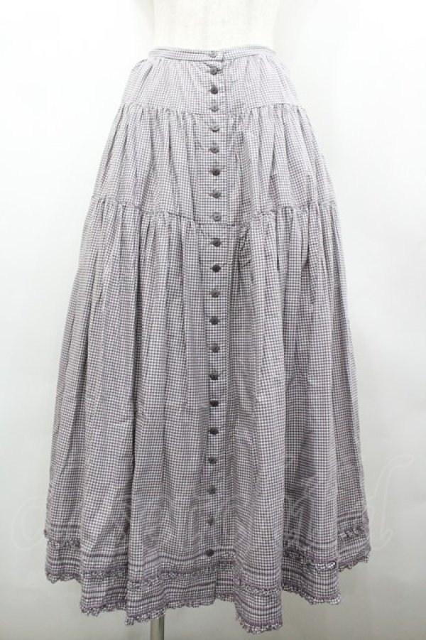 画像1: WONDERFUL WORLD / ギンガムチェック前開きスカート  グレージュ I-26-02-18-084-LO-SK-SA-ZI (1)