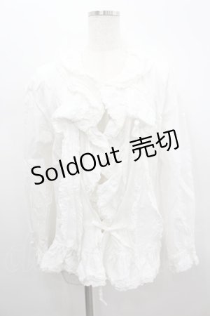 画像: KANEKO ISAO / 2つリボン付き長袖オーバーブラウス  ホワイト I-26-02-18-009-EL-BL-SA-ZI