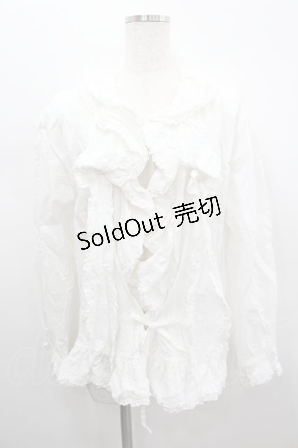 画像1: KANEKO ISAO / 2つリボン付き長袖オーバーブラウス  ホワイト I-26-02-18-009-EL-BL-SA-ZI (1)